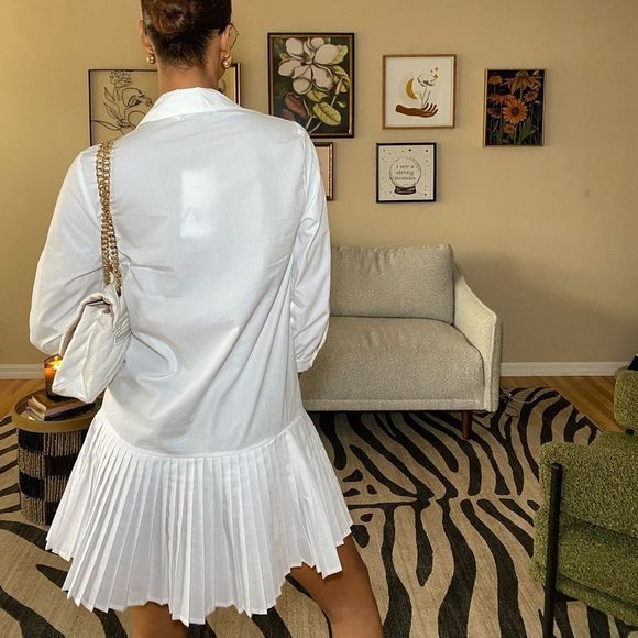 Zara White Linen Pleated Dresss - Picture 11 of 14